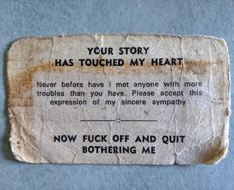 My dad has carried this card in his wallet for 40 years