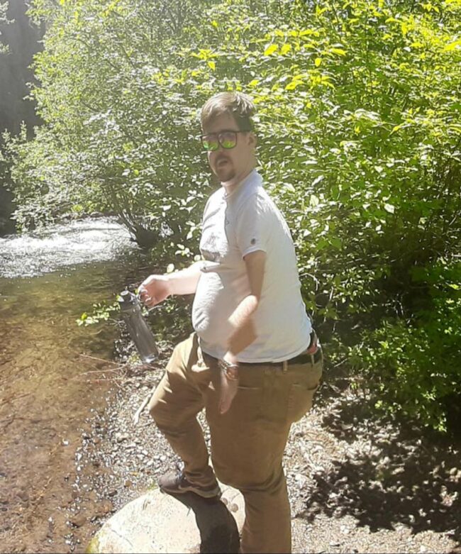 Tried to take a panorama from our hike today, it really did my boyfriend dirty..