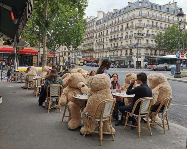 Social distancing at a Paris cafe
