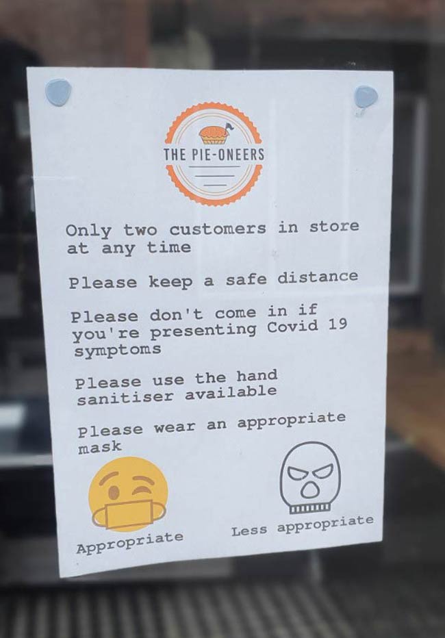 My local pie shop's face mask policy