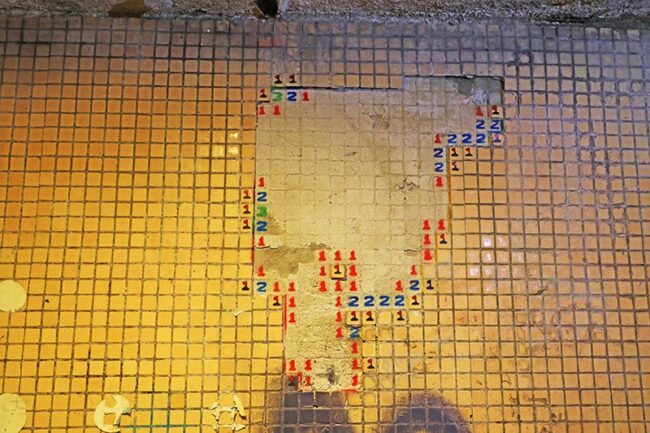 Minesweeper graffiti at a railway station in Budapest, Hungary