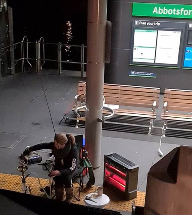 Spot of late night fishing at the train station