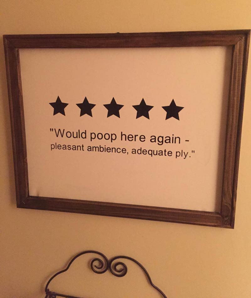 We were cleaning up our rental vacation home and found someone had left this sign in our bathroom