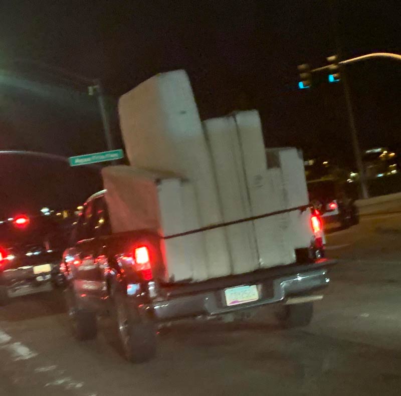 Math in real life: The mattresses are a bar chart showing the probability of each mattress falling off the back of the truck