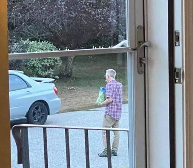 My neighbor got a new car today and he's been standing outside staring at it while eating chips, for the last 15 minutes