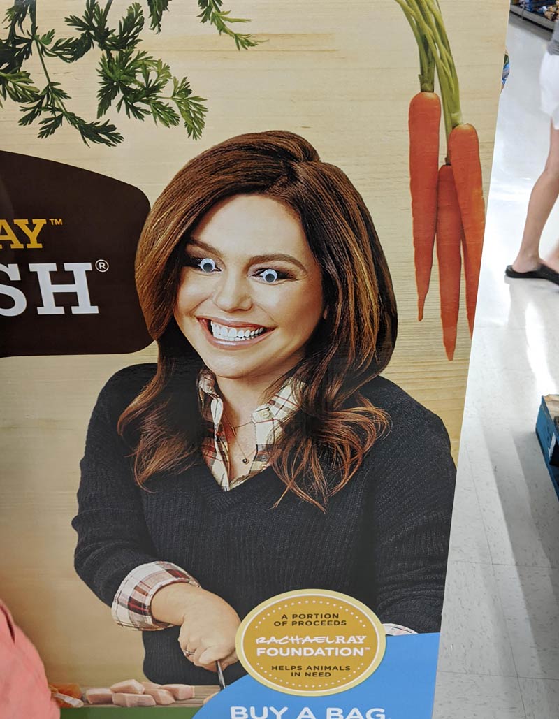 Some genius put googly eyes on this Rachael Ray display in Walmart