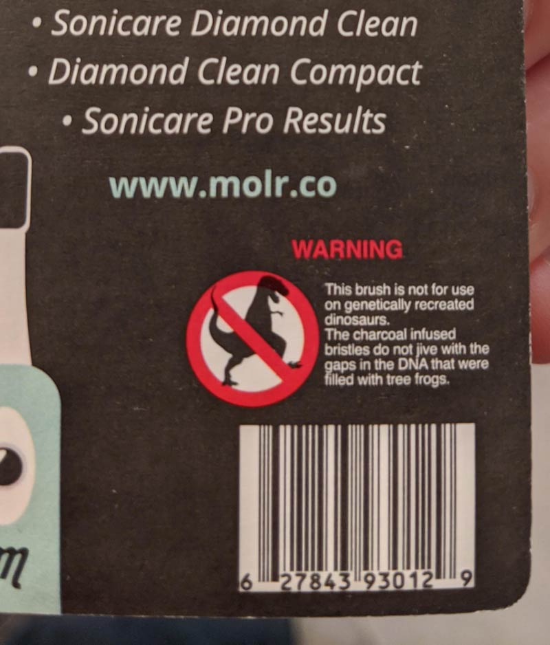 The warning label on my new electric toothbrush head