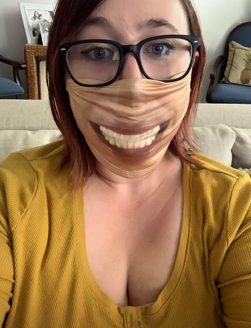 My mom asked for a photo of my mouth to put on a mask. She sent her photo instead. My siblings and I all received this..