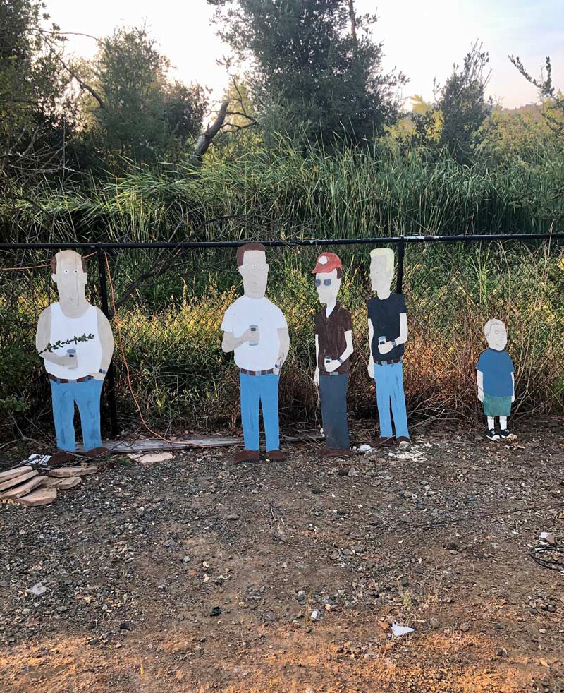 My dad is a huge King of the Hill fan. He made these and keeps them in his backyard