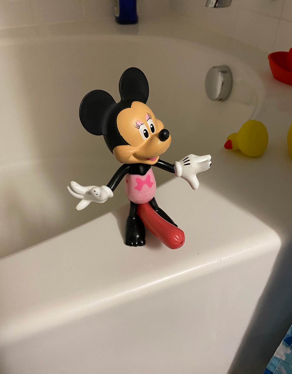My daughter (4yo) said she had to give Minnie Mouse a floaty before she could get in the bath tonight. Boy was I not ready for this