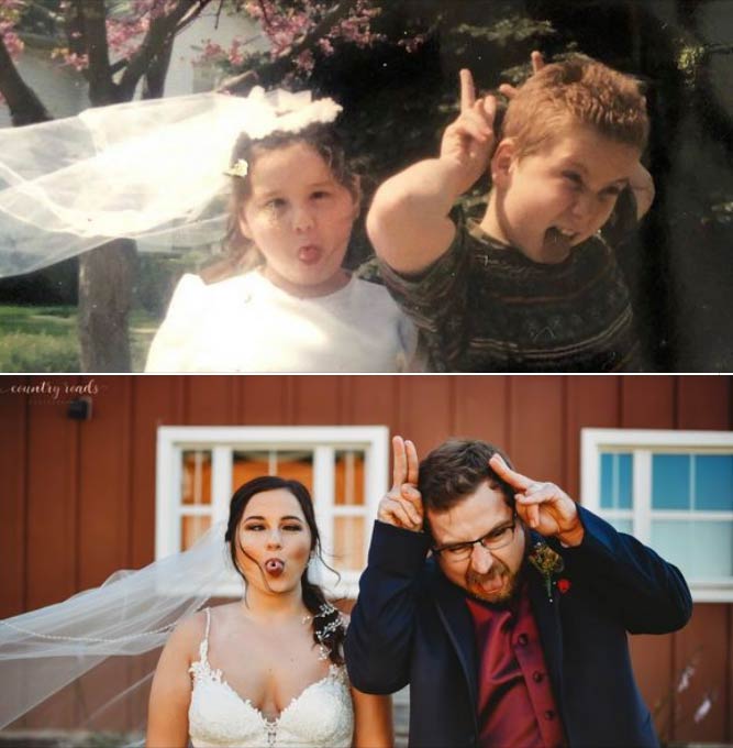 My sister got married over the weekend, so we recreated this gem from our childhood