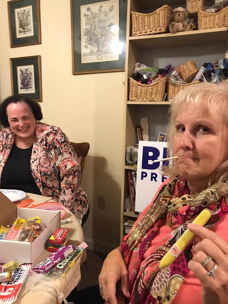 My mom turned 60 last night. Her best friend got her a banana cigar, a joint, and box of chocolate candies