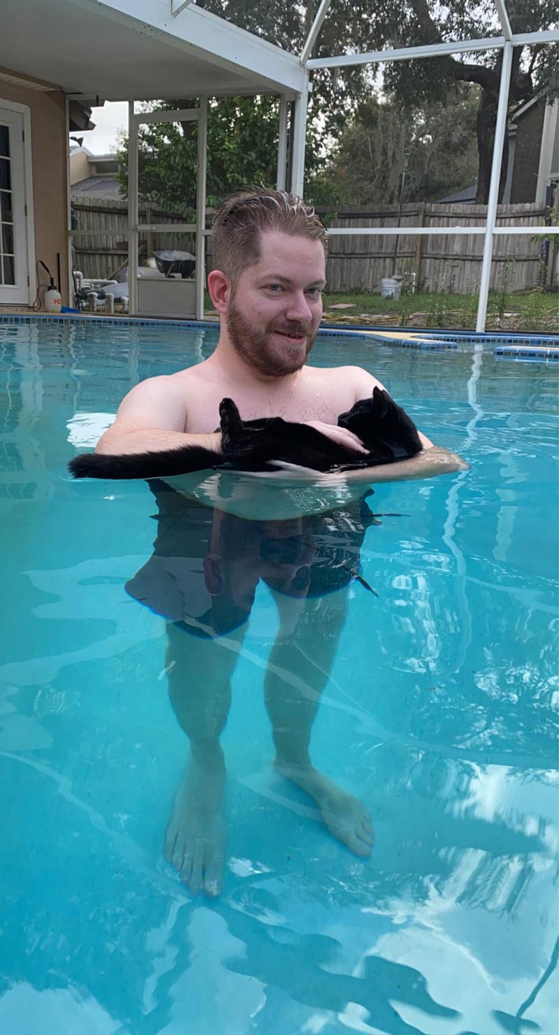 My boyfriend thought it would be funny to bring our cat into the pool