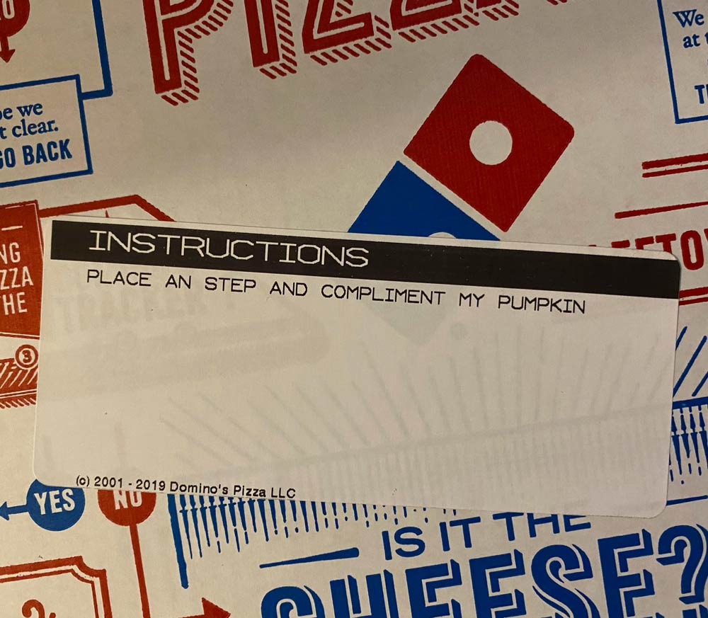 My nine-year-old son (home alone with his teenage sister) ordered a pizza without asking. Typed this in the instruction field