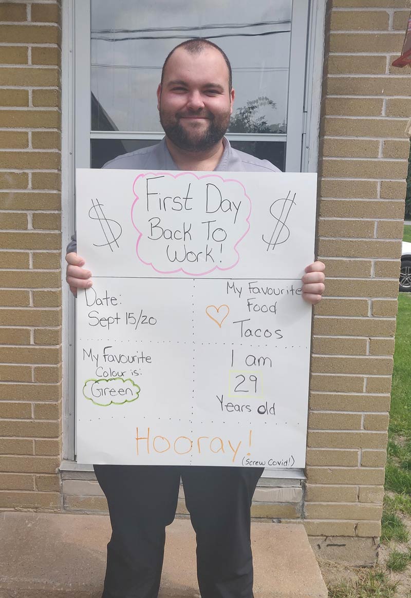 My boyfriend is starting work again after his workplace has been shut down for 6+ months! He's super excited to start his first day!