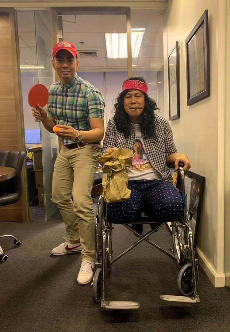 My Professor and his friend as Forrest Gump and Lt. Dan for Halloween