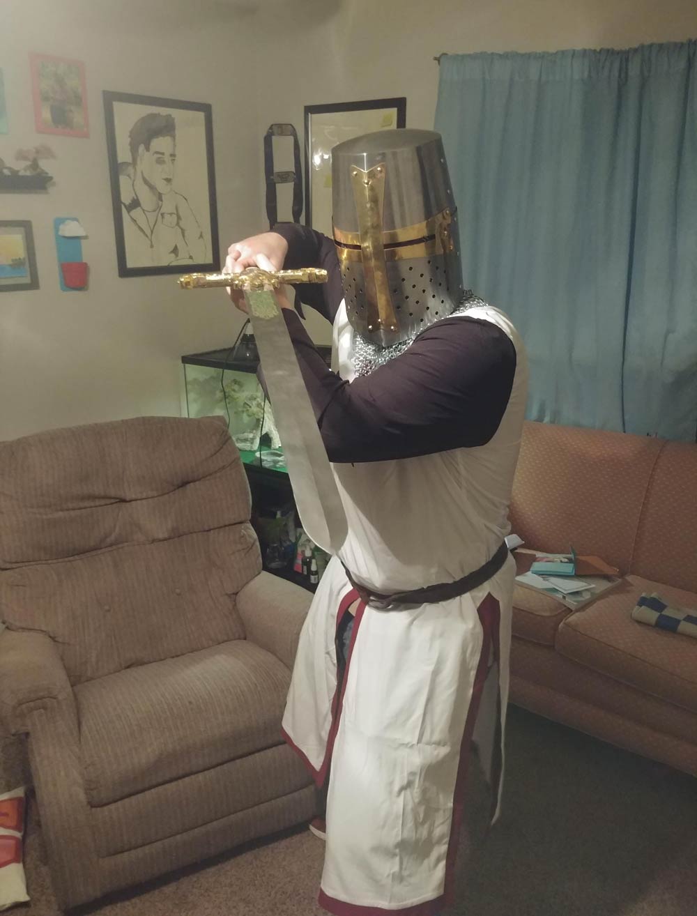 My friend has been saying that we need to go on a crusade. This is how he showed up at my apartment last night