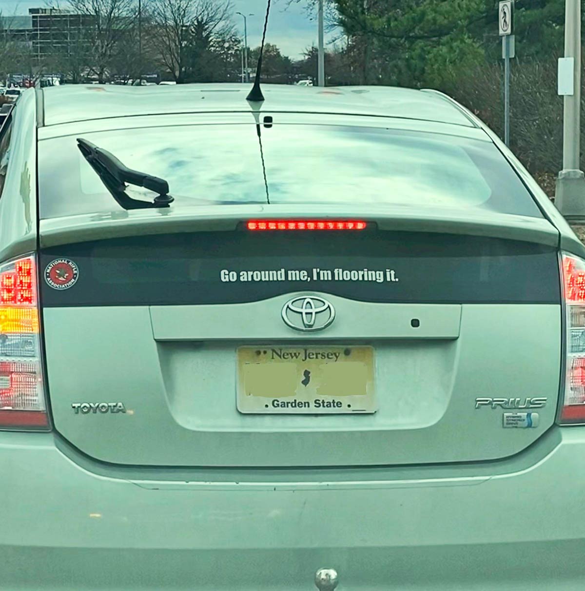 This bumper sticker on a Prius