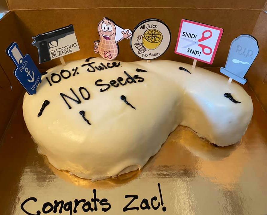 Friend had a vasectomy and this is the cake that his wife made for him
