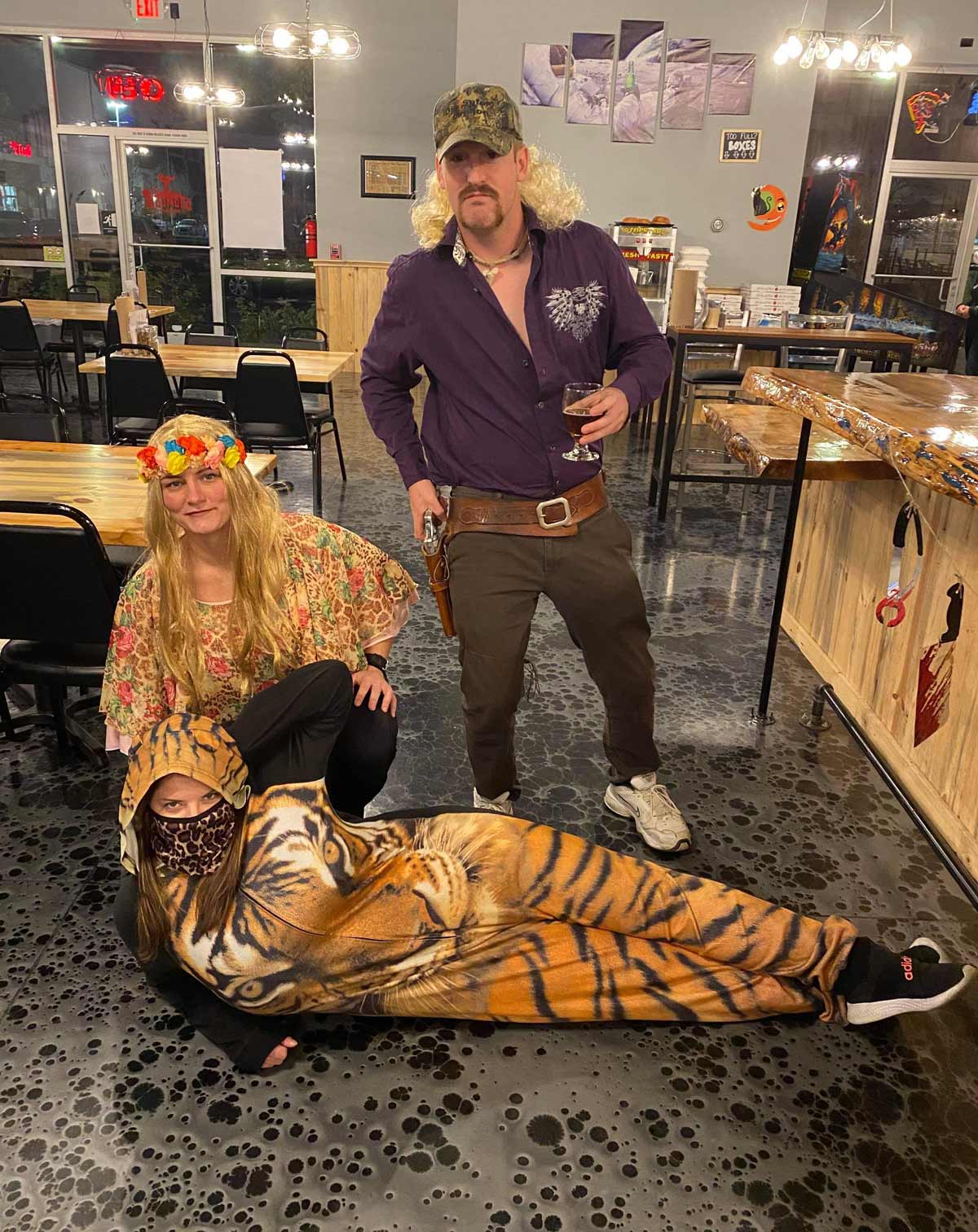 I was working in my tiger onesie on Halloween when customers came in as Joe Exotic and Carole Baskin