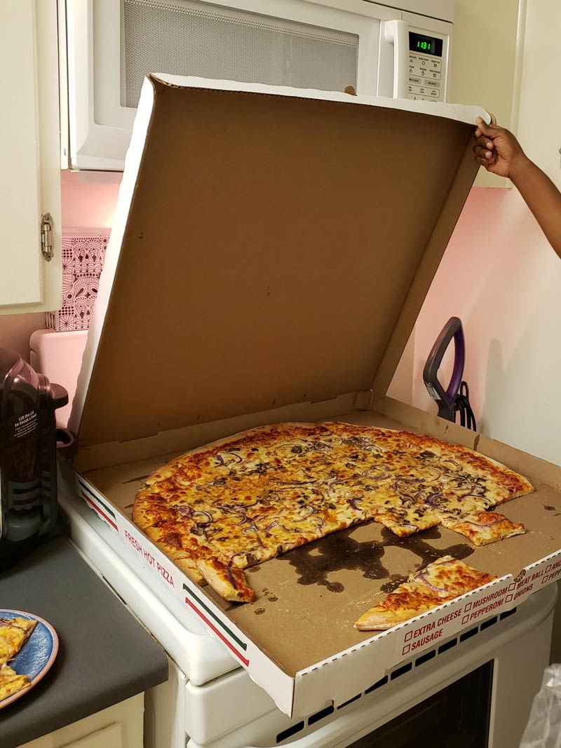 My wife isn't great at measurements and ordered a 28" pizza for the two of us