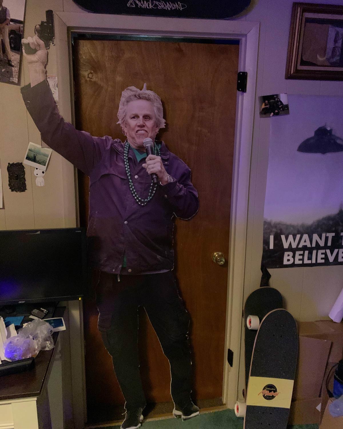 I made a life sized Gary Busey cutout for a white elephant exchange, but it was cancelled. Now I have a life sized Gary Busey cutout