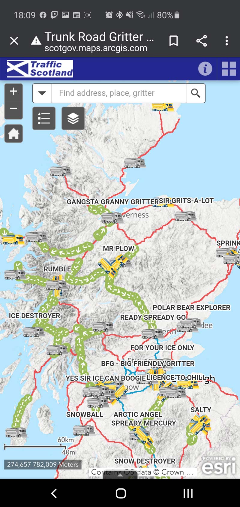 The names of the Road Gritters across Scotland