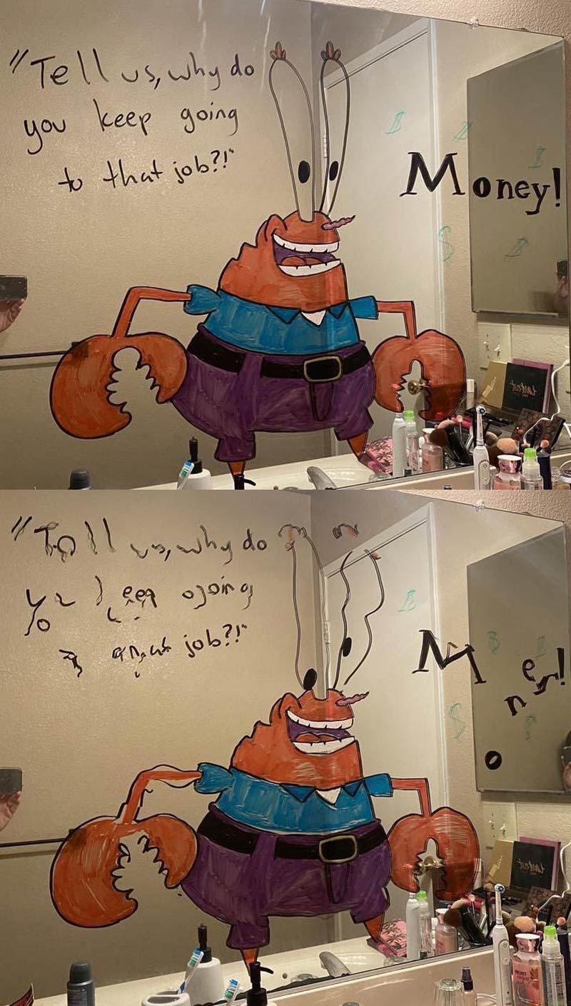 How dry erase marker looks on a mirror before and after taking a shower