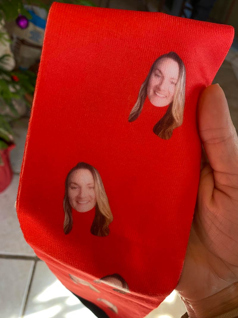 Every year I troll my brother in law with presents. This year I got him socks with my face printed on them