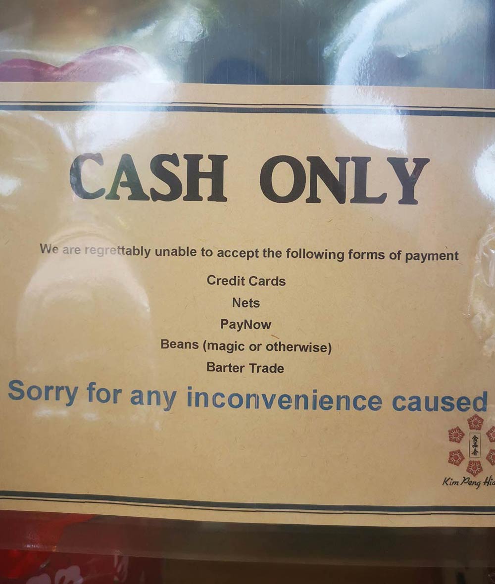 Unable to accept the following forms of payment..