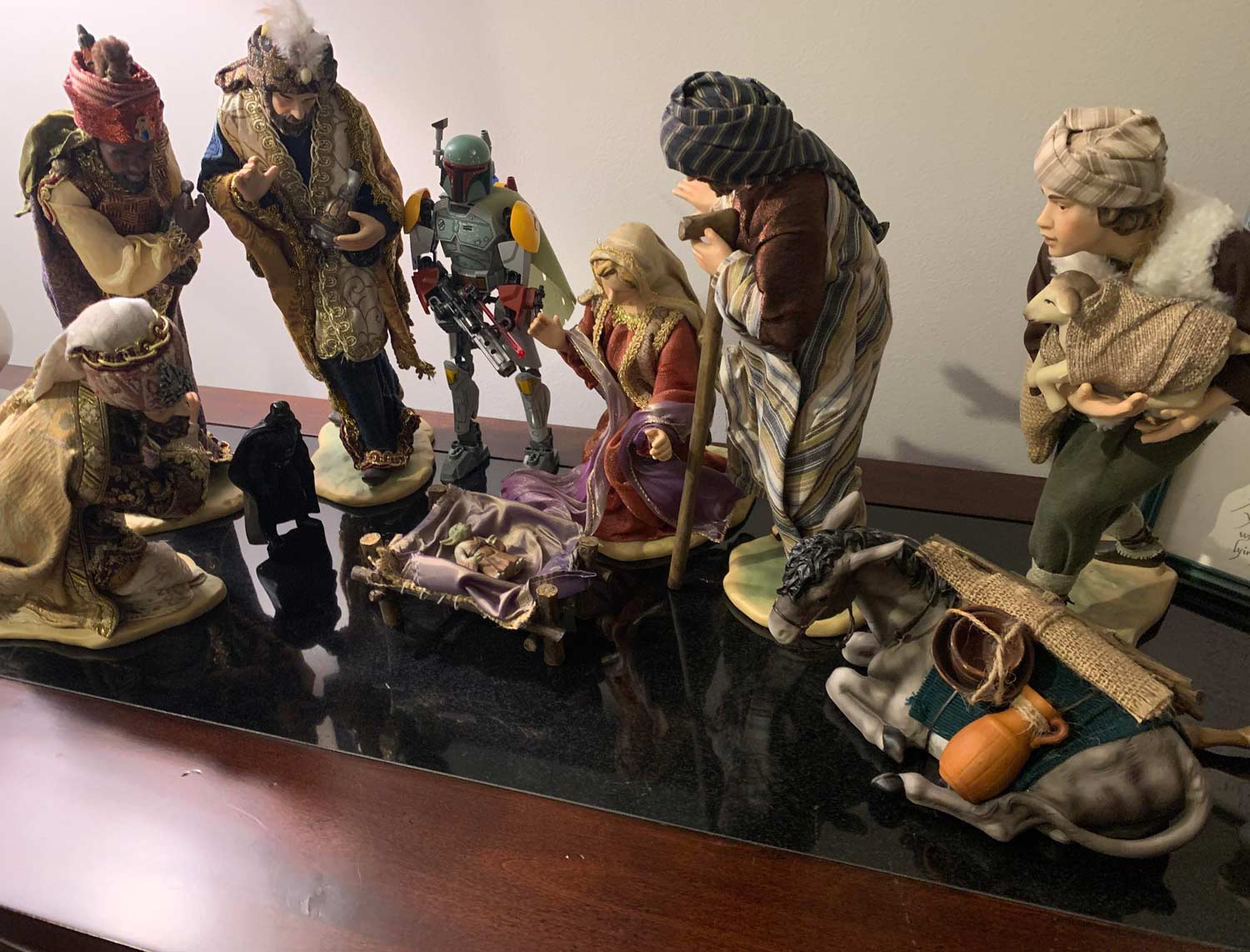 Day 1 of adding stuff to the nativity scene, until my mom notices