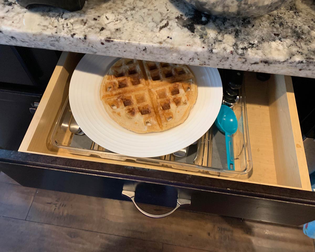 My mom swore she already made me a waffle, but we couldn’t find it. So she made another one and I grabbed a fork..