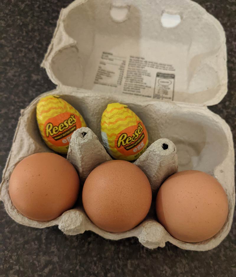 Found the perfect spot to hide these from my egg-hating, Reese's-loving boyfriend