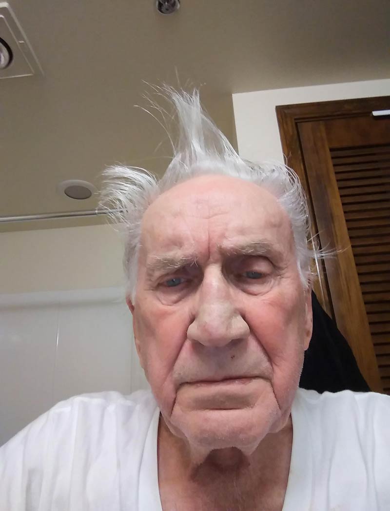 My 92-year-old father-in-law took his first selfie on his iPad and emailed it to us five times