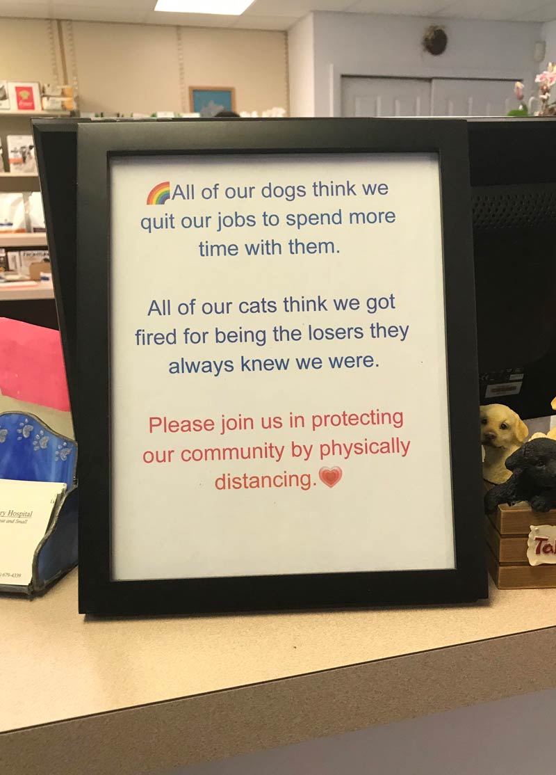 A sign at the vets office