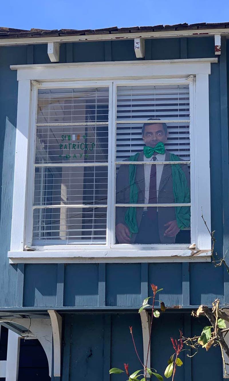 I dress up my life-size Mr. Bean every holiday. Here is St. Patrick’s Day Bean