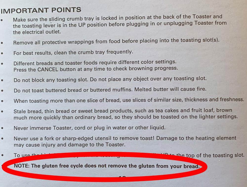Note in my new toaster instruction manual