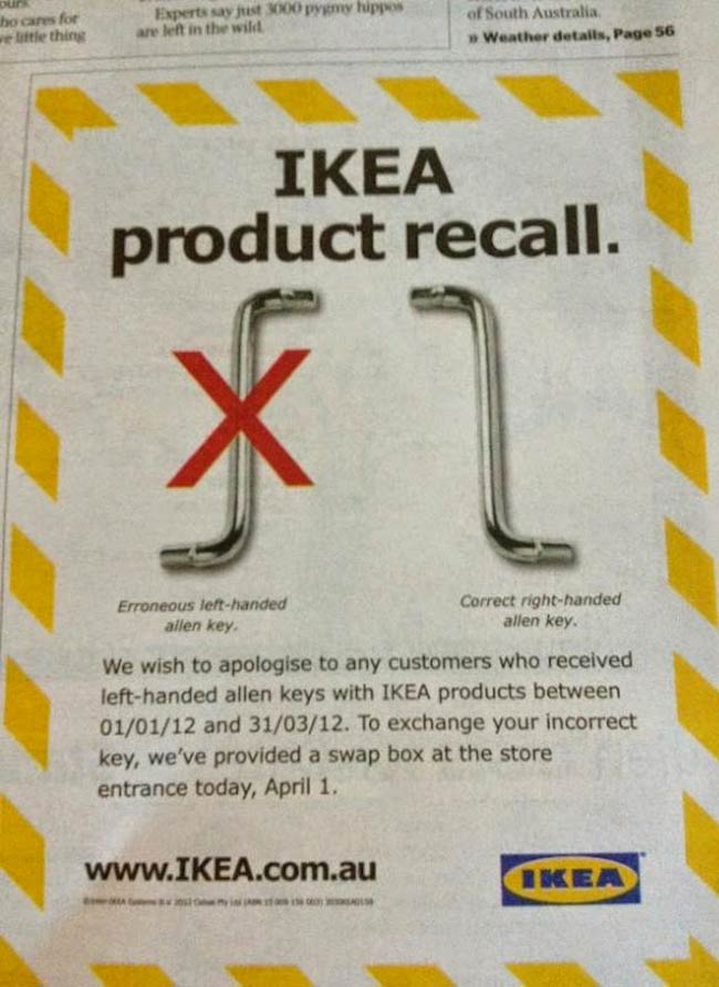 That time IKEA published this product recall notice on 1st April