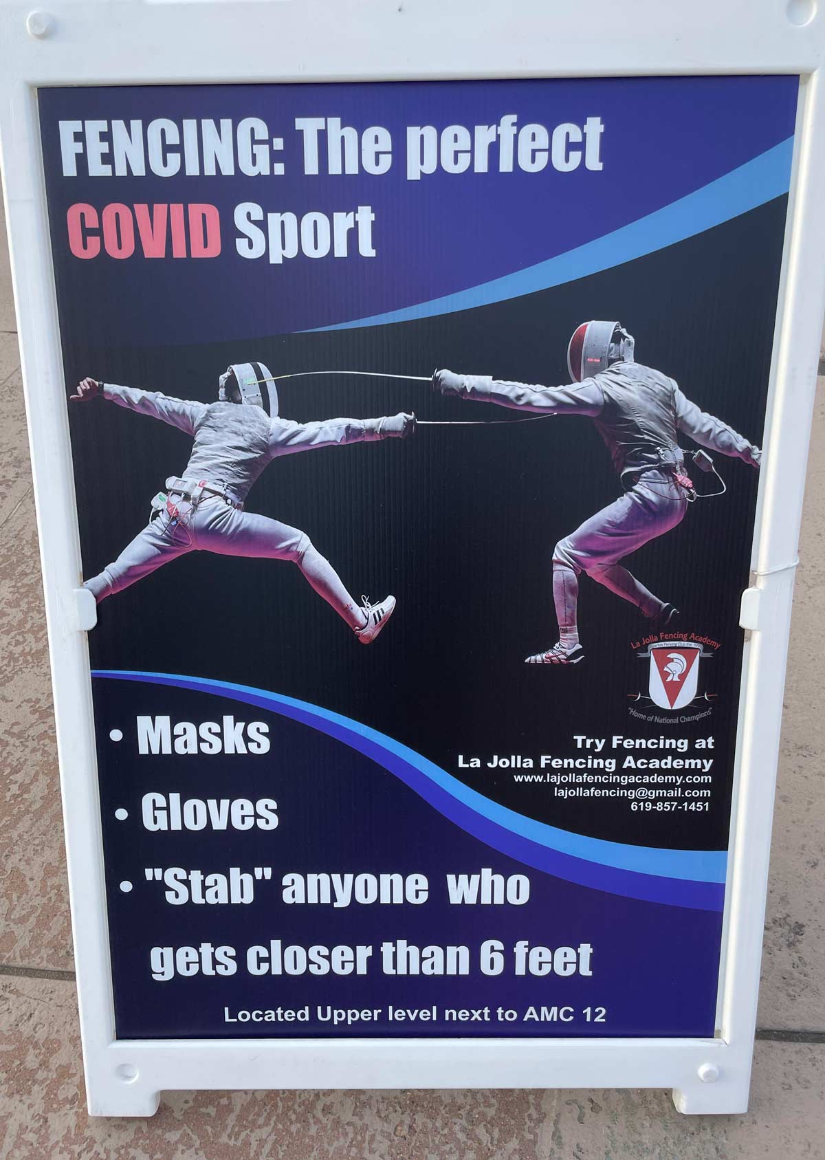 Sign posted outside a fencing academy