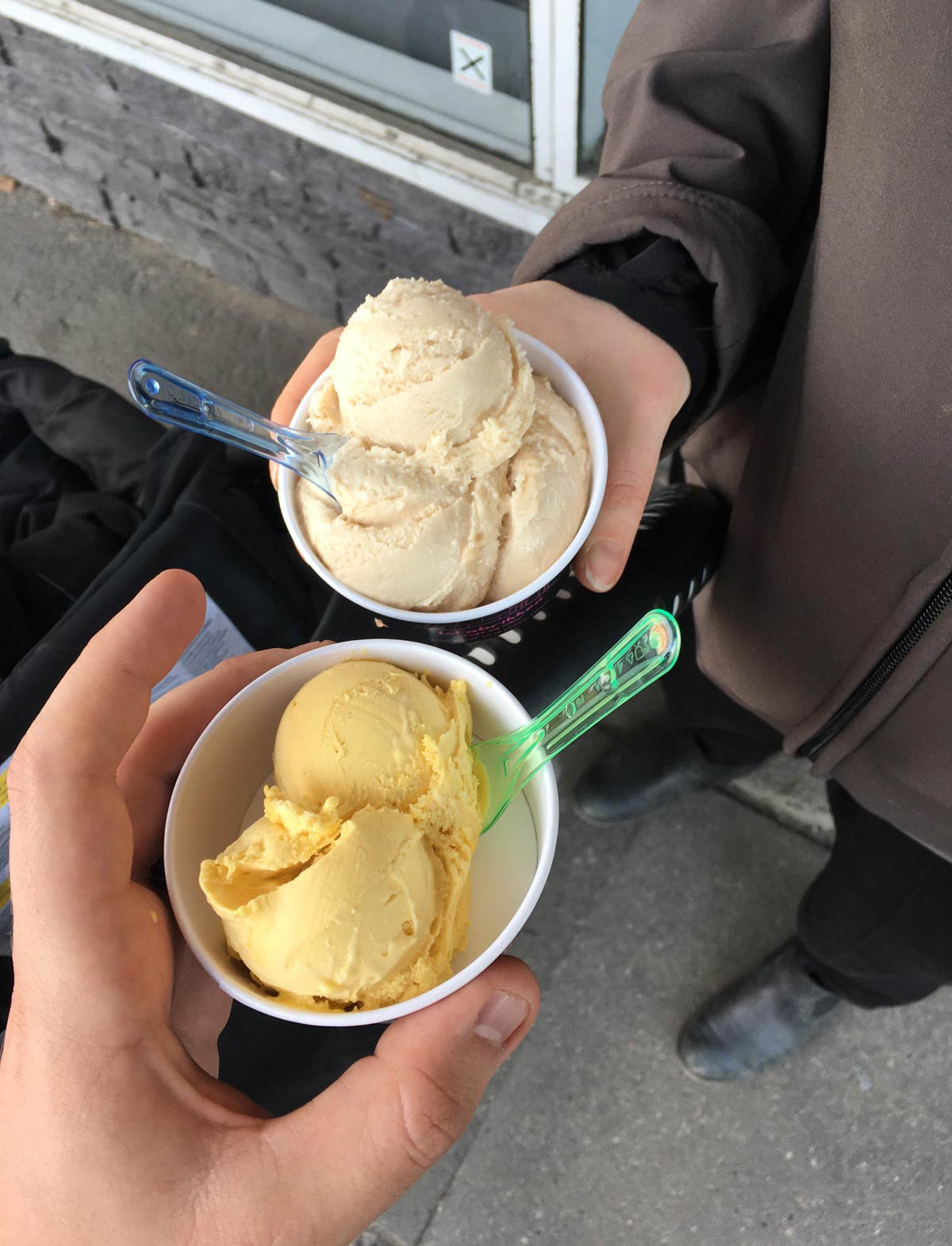 We both ordered one scoop of ice cream. I think the ice cream vendor likes my wife
