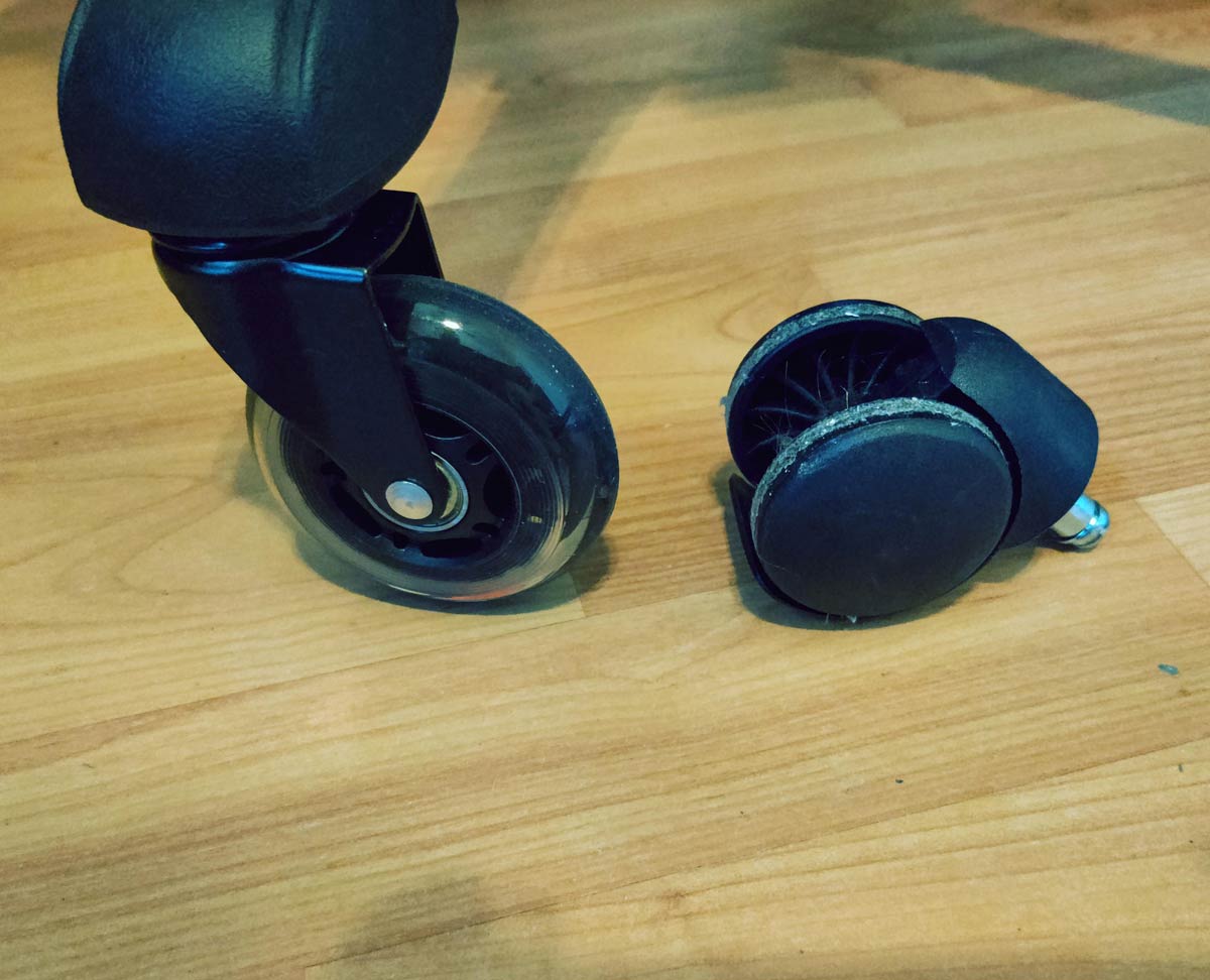 Just switched the casters on my chair to skate wheels. $20 well spent