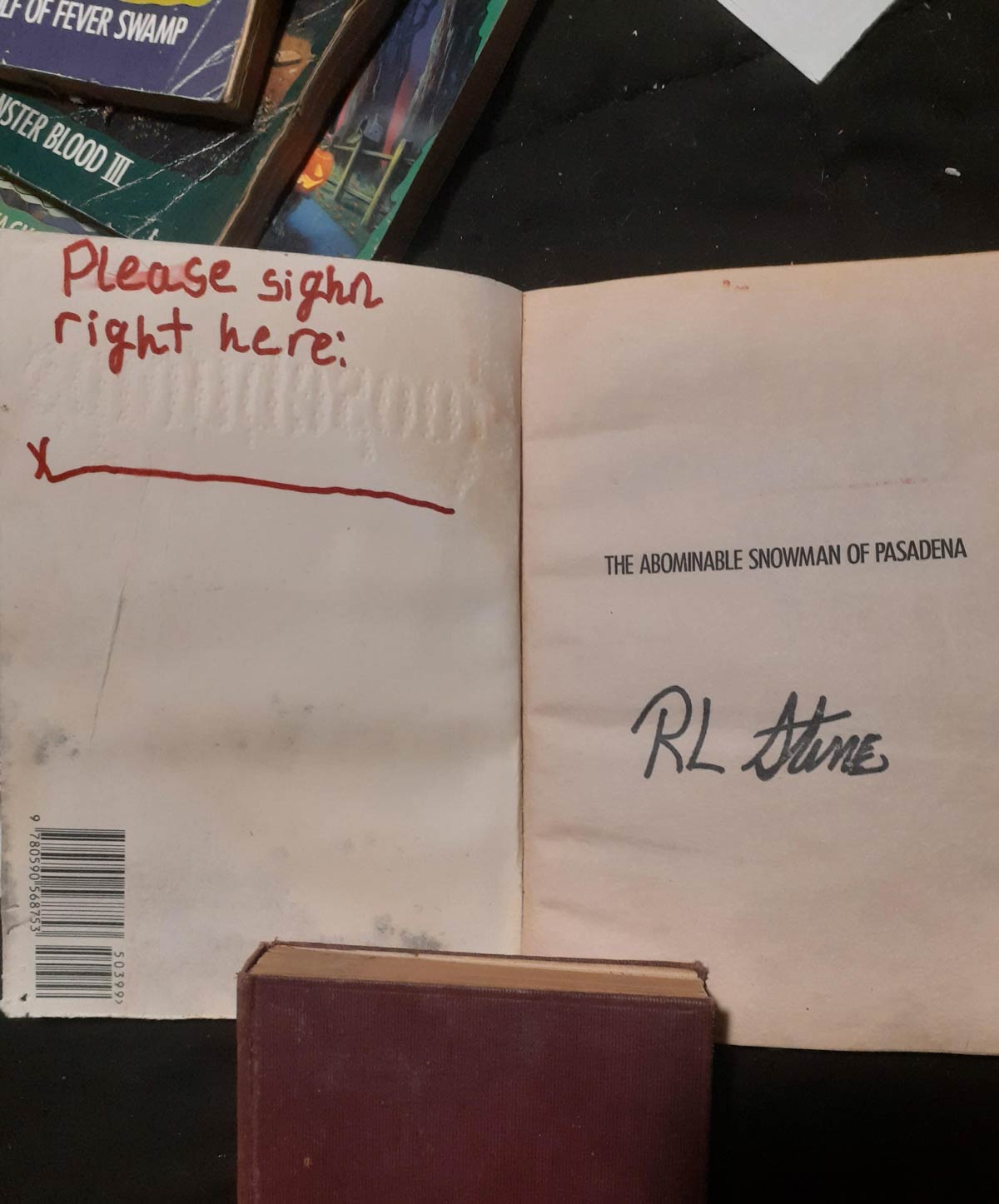 I would like to share with you all the time I was politely dissed by R.L. Stine. I was in 4th Grade and mailed my book to him to autograph