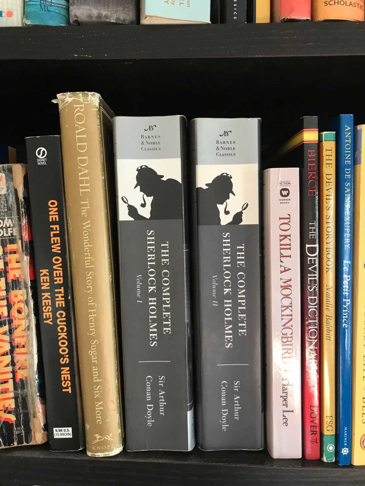 My daughter thought this set of Sherlock Holmes book spines looked like a koala wearing earrings, playing maracas