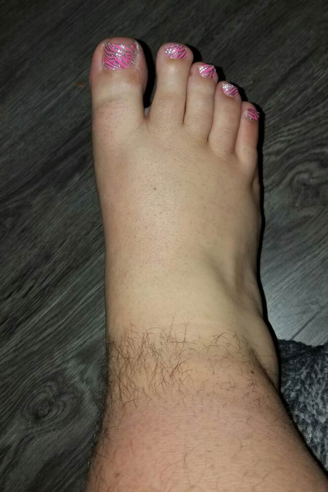 My husband bet me I couldn't shave his foot without him waking up. This is what he woke up to this morning