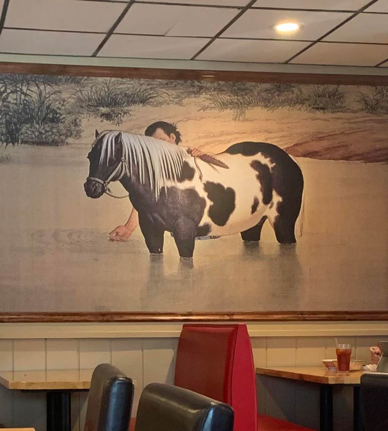 I always laugh at this painting in a local restaurant... The artist reaallyy didn’t want to paint that face