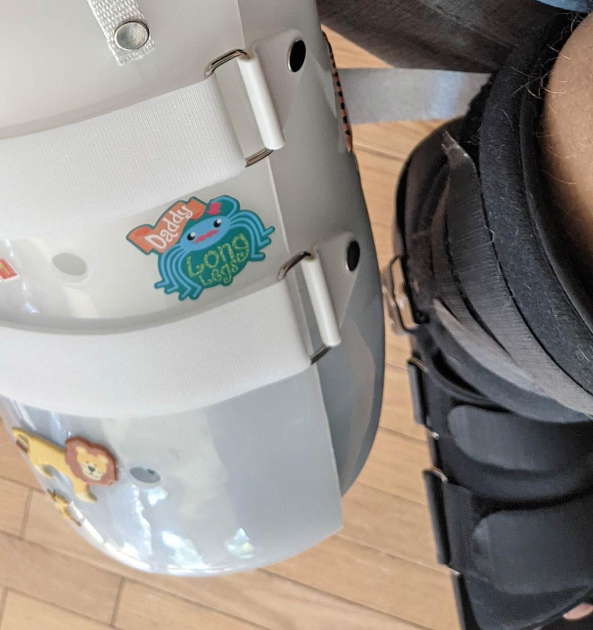 Just lost my foot after a motorcycle accident. This is the sticker my son chose to decorate my brace