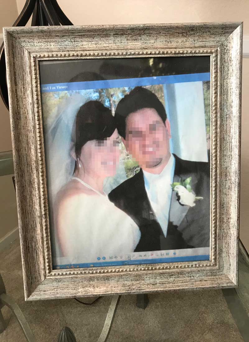 My Brother's wedding photo framed at my Mom's house