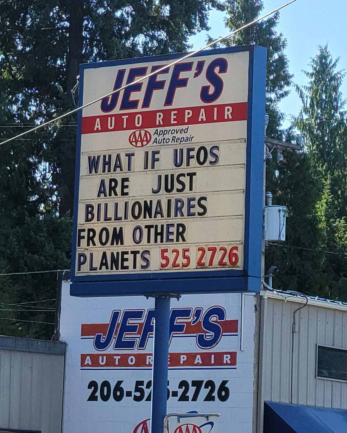 Local mechanic always has a funny sign