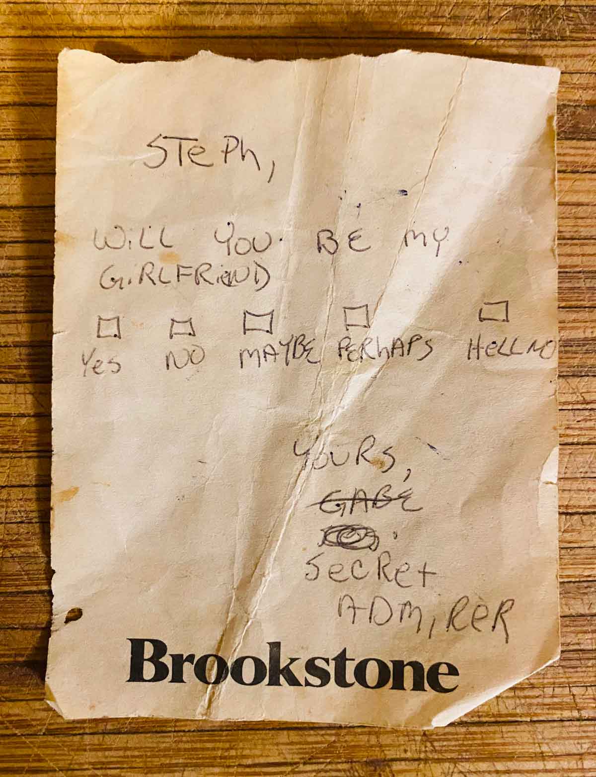 Found a love note, circa 1988