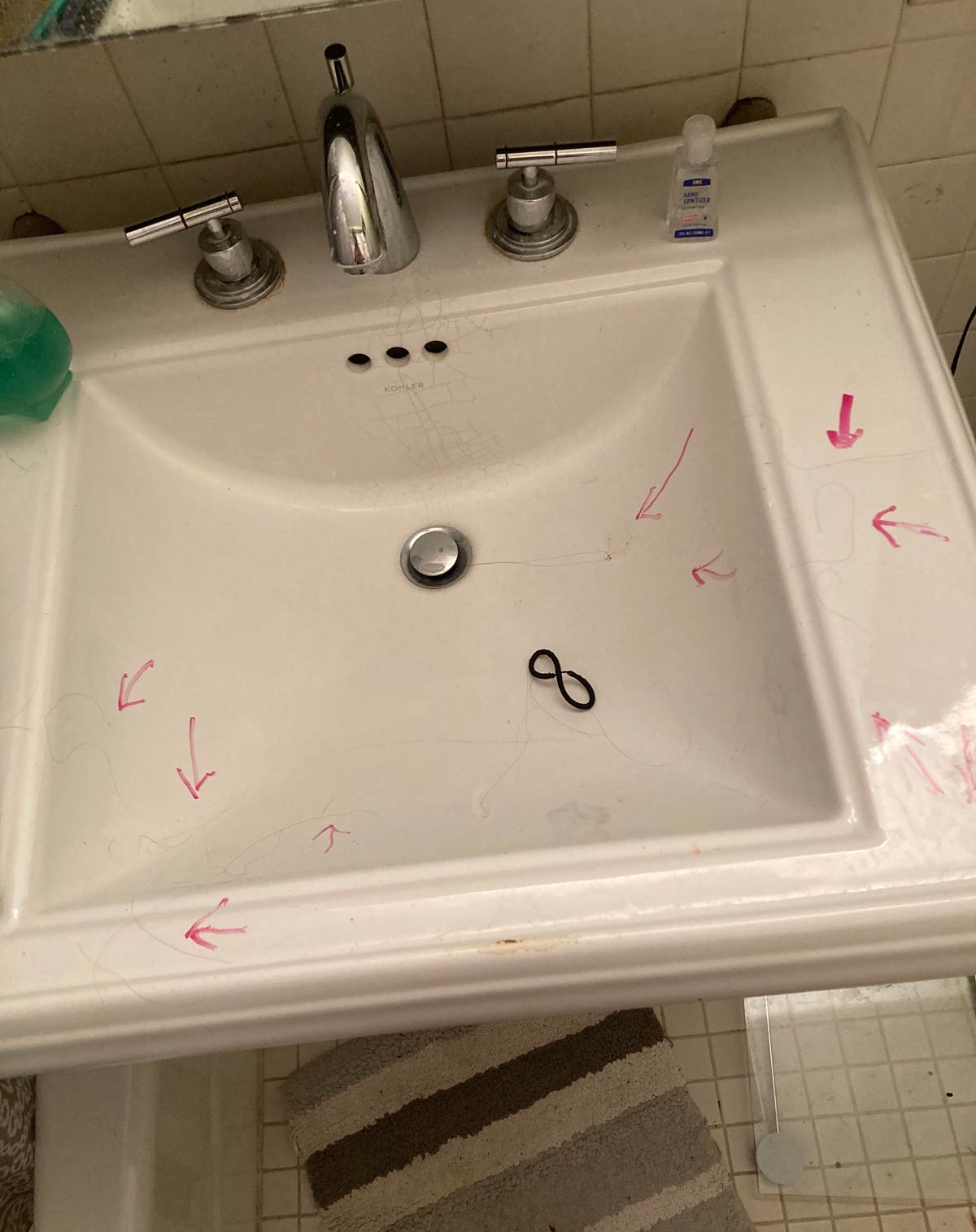 I moved in with my dad a little over a month ago. He asked me to clean my hair from the bathroom sink. I told him I didn’t know what he was talking about. This evening I came home to this